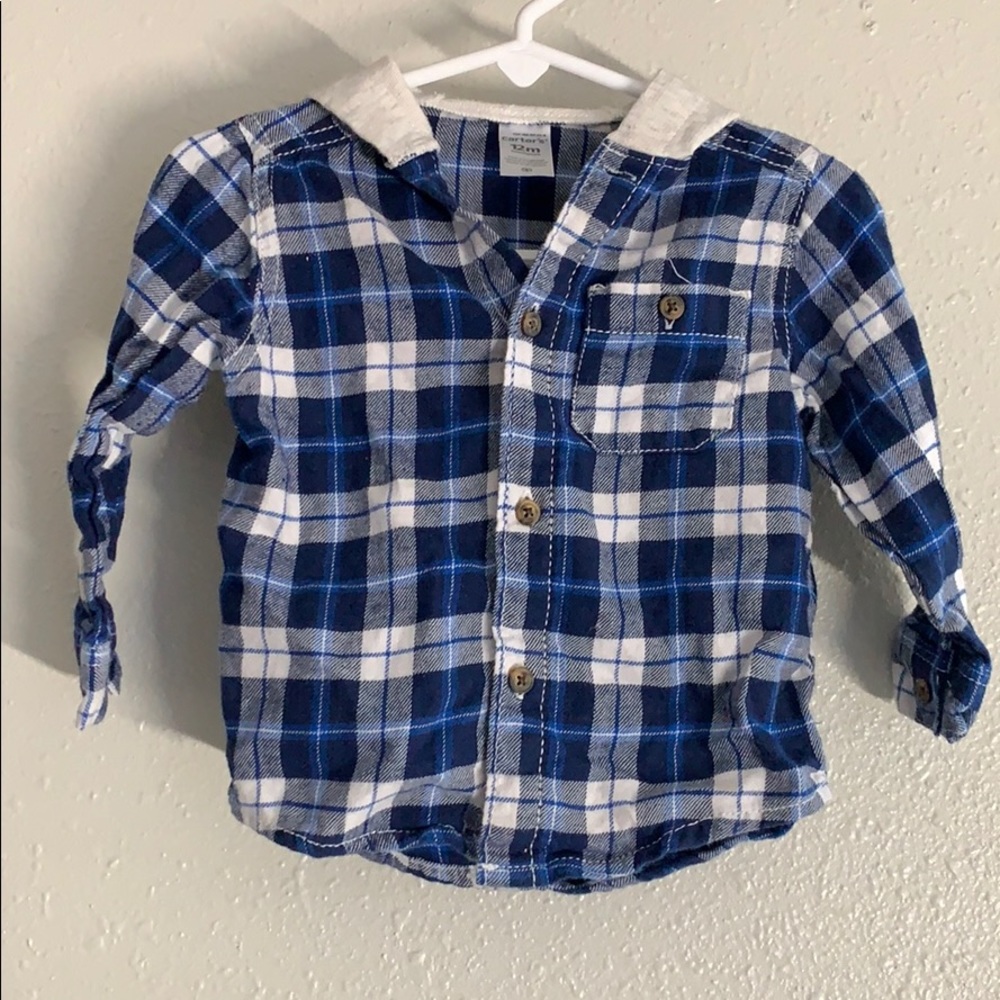 Carter’s Hooded Plaid Button Down Shirt - 12 mo